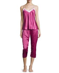 Louis at Home Casarina Contrast Trim Capri Pajama Set, Raspberry/Pale Pink