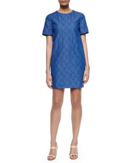 kate spade new york short sleeve quilted chambray dress, darkest blue