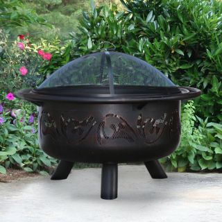 32 Inch Oil Rubbed Outdoor Fire Pit with Scroll Design Cutout