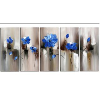 DesignArt Blue Modern Flower 5 Piece Graphic Art on Wrapped Canvas Set
