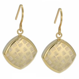 Fremada 10k Yellow Gold Diamond cut Puffed Square Dangle Earrings