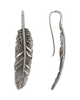 Michael Aram Large Feather Drop Earrings with Diamonds