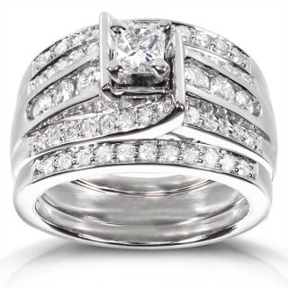 Annello 14k White Gold 1ct TDW 3 piece Diamond Bridal Ring Set (H I