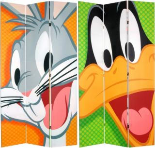 Oriental Furniture 7 ft. Double Sided Bugs Bunny and Daffy Duck Canvas Room Divider   Room Dividers