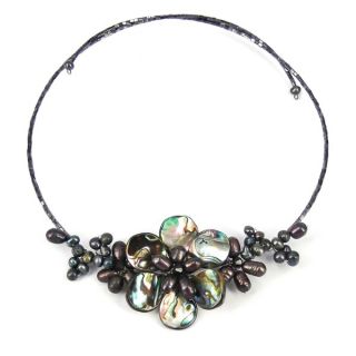 Memory Wire Black Pearl Cluster Flower Choker (Thailand)   12950779
