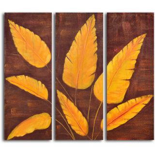 My Art Outlet Tropical Leaves 3 Piece Original Painting on Canvas Set
