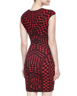 RVN Sleeveless Geometric Sheath Dress, Red/Black