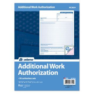 Adams Business Forms 3 Part Carbonless Additional Work Authorization