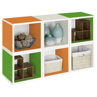 Way Basics Modular 6 Cube Bookcase   Green/Orange/White Do Not Use