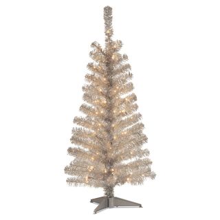 4 ft. Tinsel Wrapped Pre lit Medium Christmas Tree   Silver   Christmas Trees