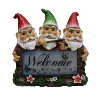 Woodland Imports Solar Gnomes with Welcome Sign Garden Statue