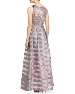 Kay Unger New York Sleeveless Sequined Bodice Striped Gown