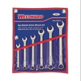 Westward Combination Wrench Set, Ratcheting Action, 4YR28