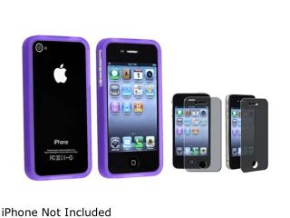 Insten Purple Bumper TPU Rubber Skin Case with Privacy LCD Screen Protector Film Cover compatible with Apple iPhone 4 4S 4th 4 gen