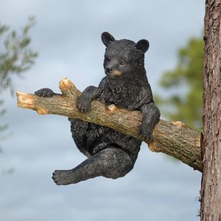 Design Toscano Up a Tree Hanging Black Bear Cub Sculpture   Climbing Bear Cub   Garden Statues