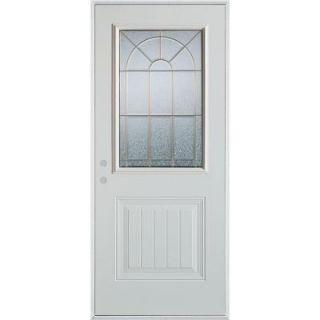 Stanley Doors 36 in. x 80 in. Geometric Brass 1/2 Lite 1 Panel Prefinished White Right Hand Inswing Steel Prehung Front Door 1038S C 36 R