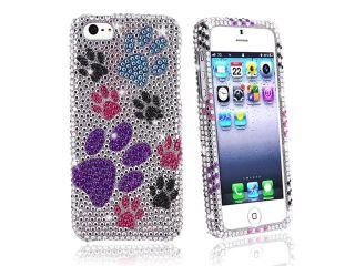 Insten Full Diamond Color Paws Snap on Case Cover + Mirror Screen Protector compatible with Apple iPhone 5