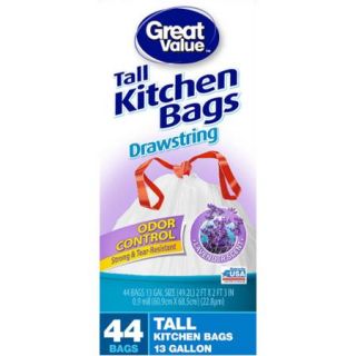 Great Value Tall Kitchen Trash Bags, 13 gal, 44 count