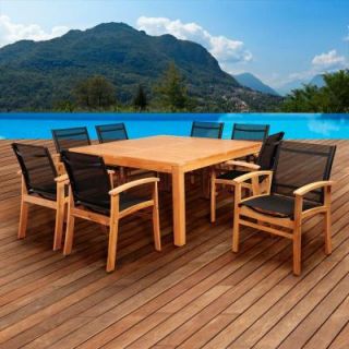 ia Elliot 9 Piece Teak Square Patio Dining Set with Black Sling Chairs SC RINSQR_8FORT_BK