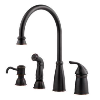 Pfister Avalon Single Handle Standard Kitchen Faucet with Side Sprayer and Soap Dispenser in Tuscan Bronze F 026 4CBY