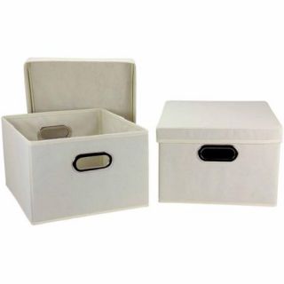 Household Essentials Collapsible Box with Lid and Built In Grommet Handles, Natural