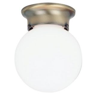 Westinghouse 1 Light Ceiling Fixture Antique Brass Interior Flush Mount with White Glass Globe 6660000