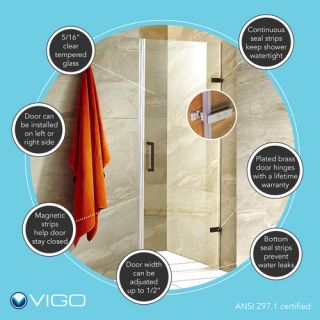 Vigo SoHo 71 x 25 Adjustable Frameless Shower Door with Clear Glass