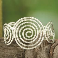 Handcrafted Silver Plated Hammered Swirls Cuff Bracelet (India