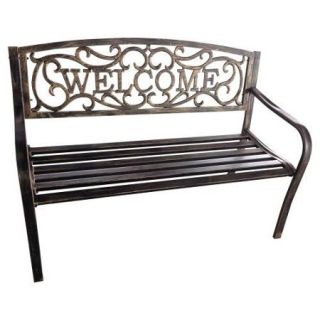 Welcome 4 ft. Metal Curved Back Garden Bench   Antique Gold