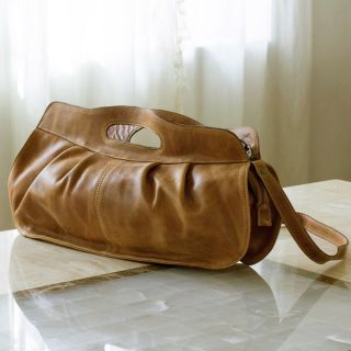 Handcrafted Leather Honeyed Empress Baguette Handbag (Mexico)