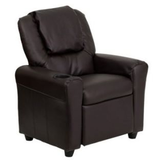 Flash Furniture Vinyl Kids Recliner with Cup Holder and Headrest   Brown   Kids Upholstered Chairs