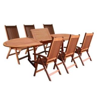Vifah Eucalyptus 7 Piece Patio Dining Set with Oval Extension Table V144SET1
