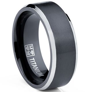 Oliveti Titanium Two tone Black Brushed Comfort Fit Mens Ring with