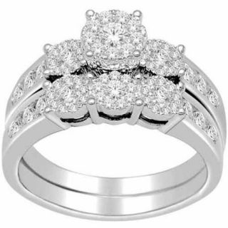 Imperial 1 Carat T.W. Diamond 10kt White Gold Three Stone Round Shape Bridal Ring Set
