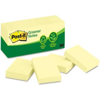 Post it Recycled Notes, 1 1/2 x 2, Canary Yellow, 12 100 Sheet Pads/Pack
