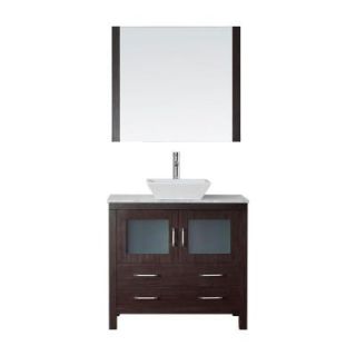 Virtu USA Dior 36 in. W x 18.3 in. D x 33.48 in. H Espresso Vanity With Marble Vanity Top With White Square Basin and Mirror KS 70036 WM ES