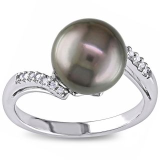 Miadora 10k White Gold Black Tahitian Pearl and Diamond Accent Ring (9