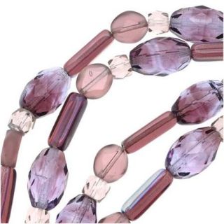 Czech Glass Bead Mix Assorted Shapes Amethyst Mix 4 10mm   7 In. Strand