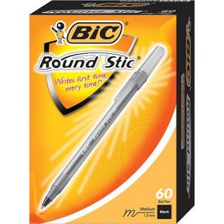 BIC Round Stic Ball Pen, Medium, Black, 60 Pack