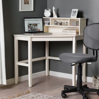 Corner Laptop Writing Desk with Optional Hutch   Vanilla   Desks