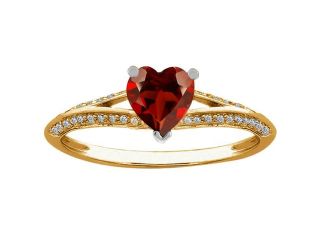 0.80 Ct Heart Shape Red Garnet White Diamond 925 Yellow Gold Plated Silver Ring
