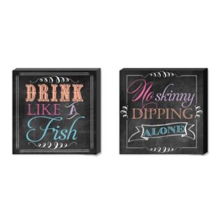 Chalkboard Style "Drink Like a Fish" and "No Skinny Dipping Alone" Wooden Plaque Wall Art 10"