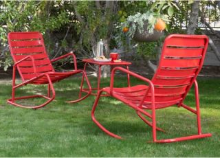 Belham Living Adley Outdoor Metal Rocking Chair Set with Side Table   Outdoor Rocking Chairs