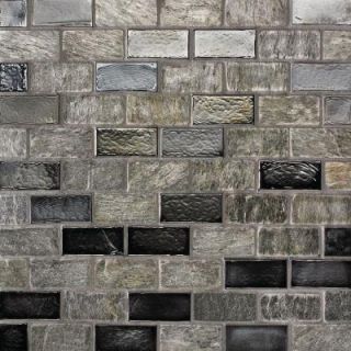 Studio E Edgewater Silverstrand 1 in. x 2 in. 10 5/8 in. x 10 5/8 in. Glass and Slate Floor & Wall Mosaic Tile DISCONTINUED 79430