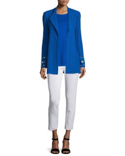 Misook Long Woven Jacket with Grommet Detail, Long Knit Tank Top & Slim Ankle Pants, Womens