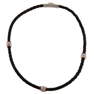 Braided Leather and Stainless Steel Bead Necklace   Shopping