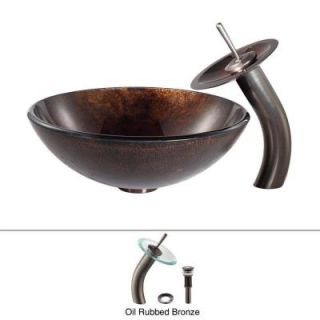 KRAUS Jupiter Glass Vessel Sink and Waterfall Faucet in Oil Rubbed Bronze C GV 683 12mm 10ORB