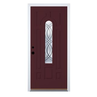 Therma Tru Benchmark Doors TerraCourt 8 Panel Insulating Core Center Arch Lite Right Hand Inswing Cranberry Fiberglass Primed Prehung Entry Door (Common 36 in x 80 in; Actual 37.5 in x 81.5 in)