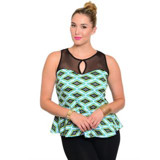 Shop The Trends Womens Plus Size Sleeveless Peplum Top with Sheer