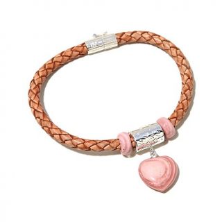 Jay King Pink Opal Heart Braided Leather Sterling Silver Bracelet   7755690